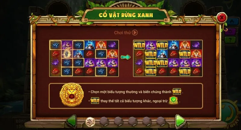 Biểu tượng trong game nổ hũ Cổ vật rừng xanh Five88